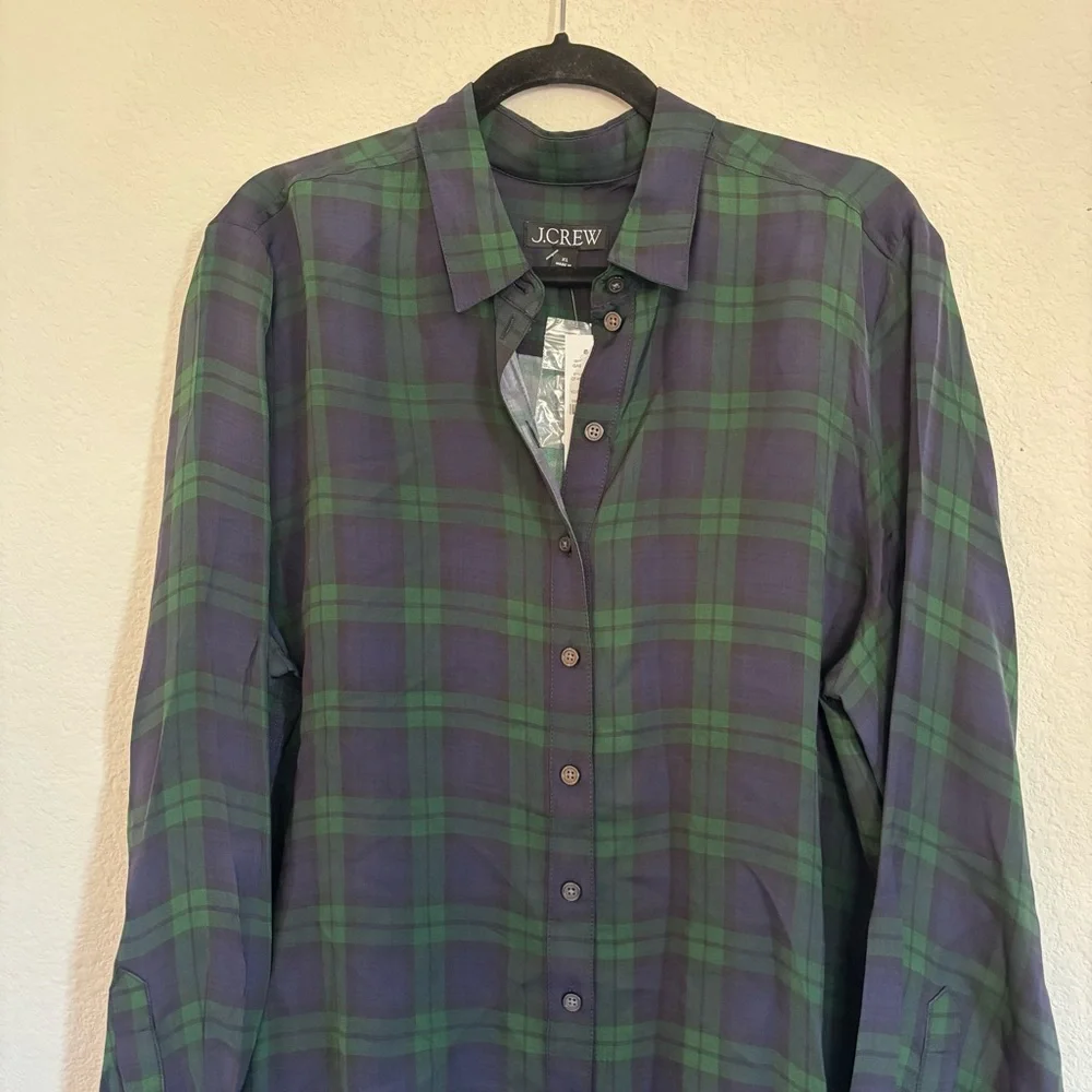 J. Crew Drapey Button Up Shirt Black Watch Tartan NWT